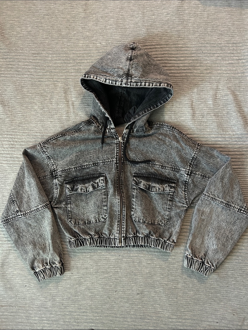 BDG Washed Black Hooded Denim Jacket - Picture 1 of 4